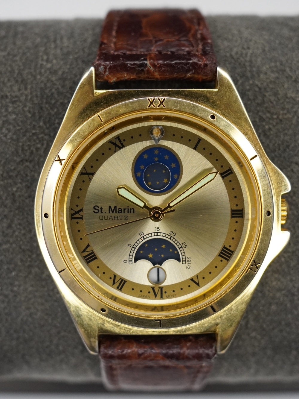 St. Marin Quartz Moonphase Gold Tone Roman Numeral Japan Movt Men's Watch